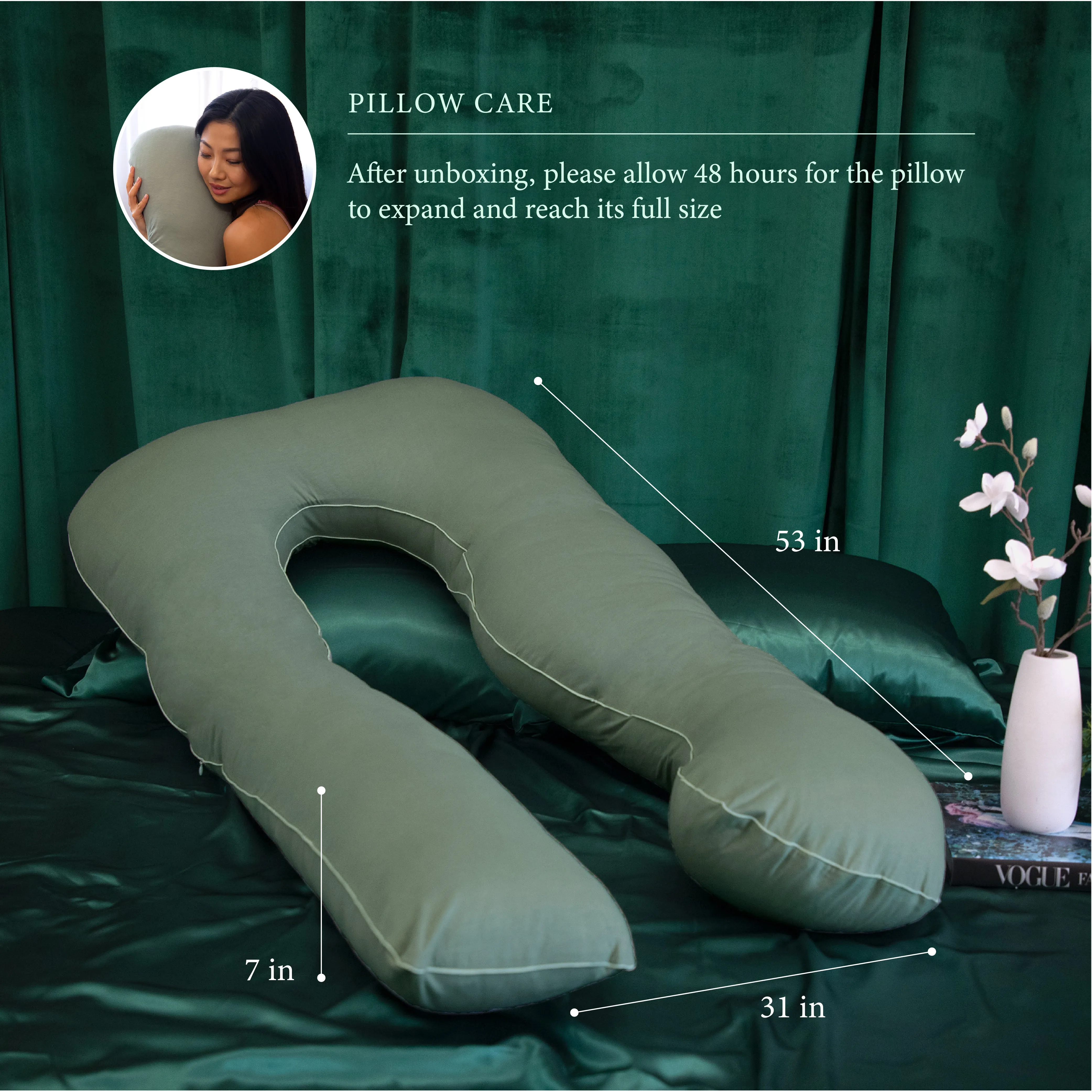 PharMeDoc U Shaped Pregnancy Pillow, Organic Cotton Cover