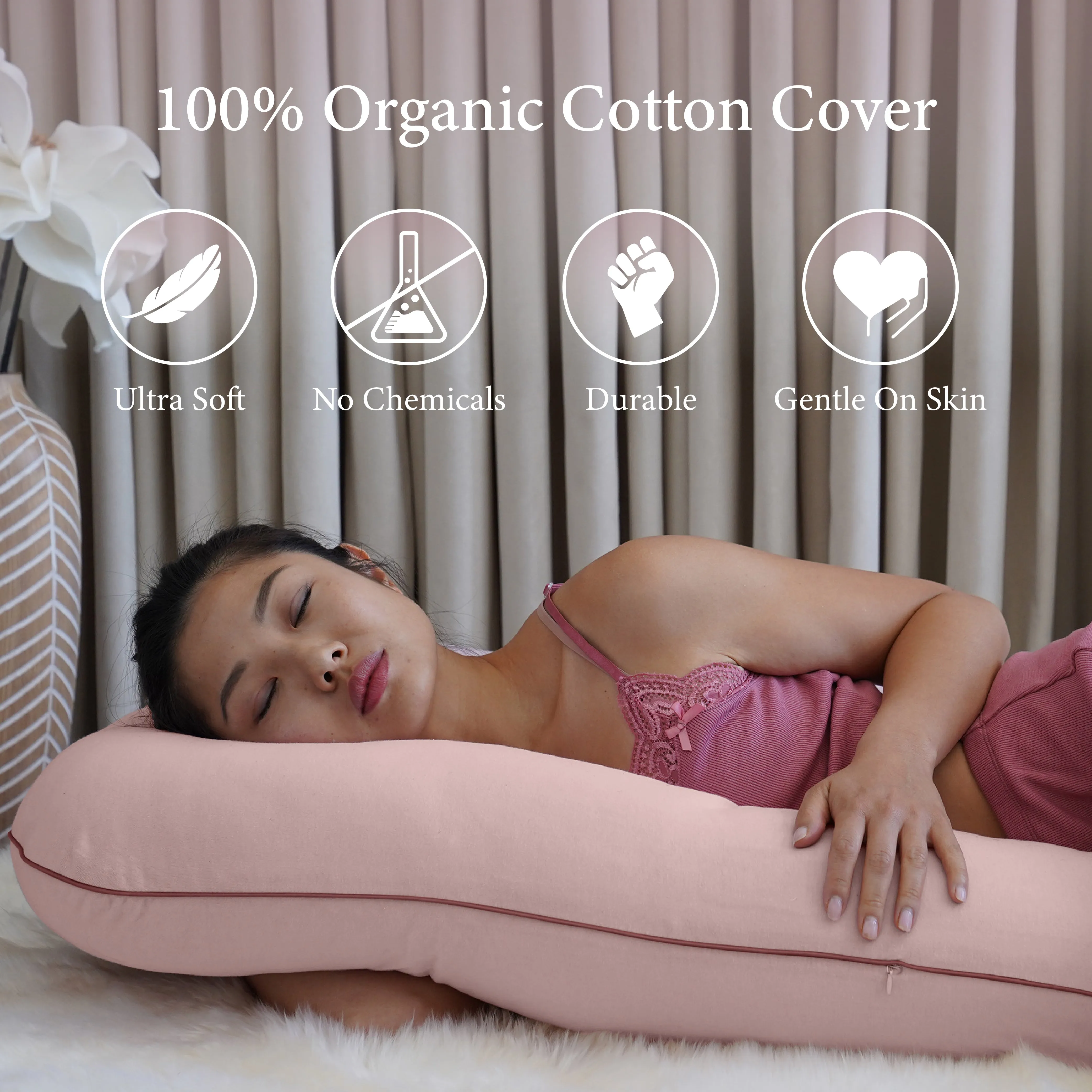 PharMeDoc U Shaped Pregnancy Pillow, Organic Cotton Cover