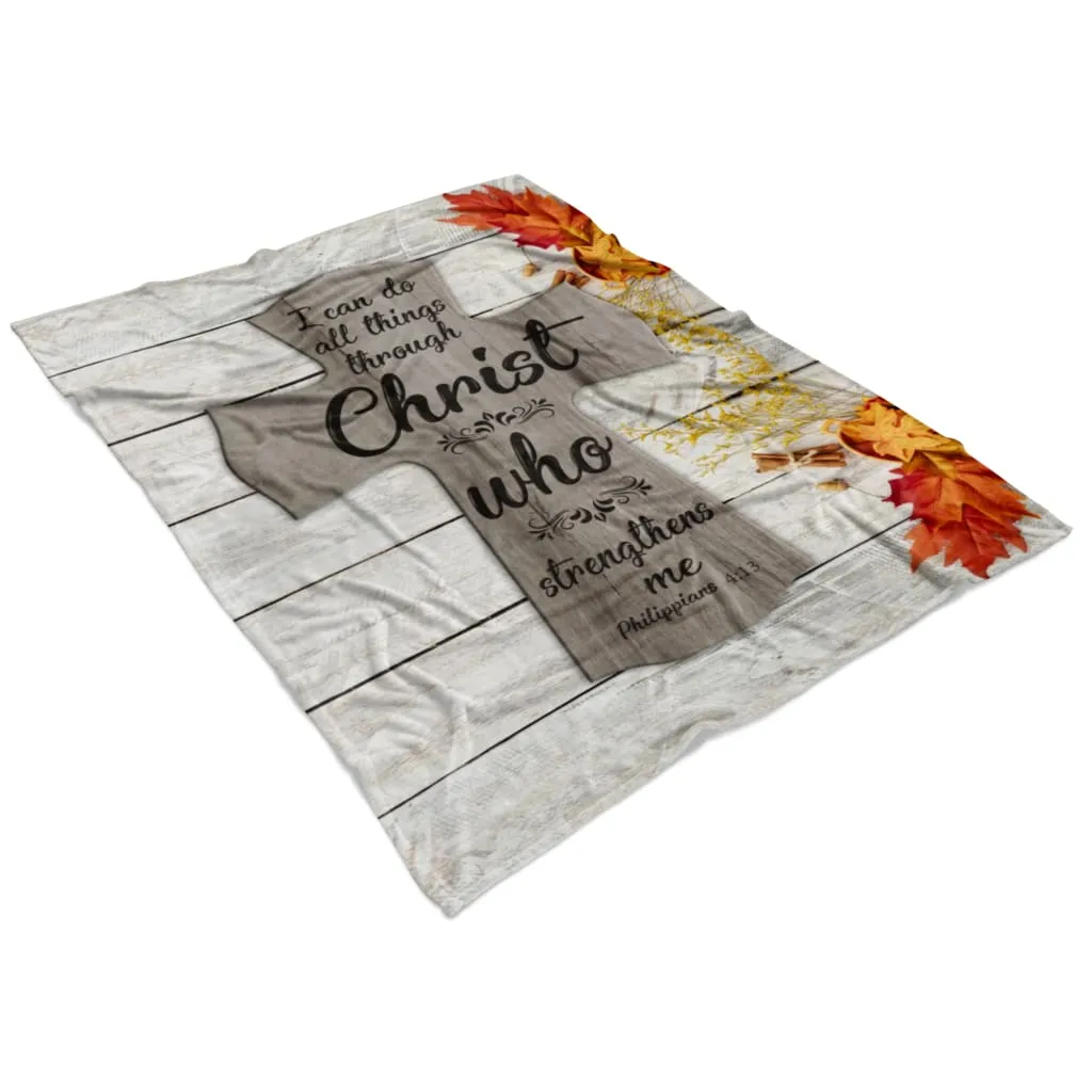Philippians 413 I Can Do All Things Through Christ Autumn Fleece Blanket - Christian Blanket - Bible Verse Blanket