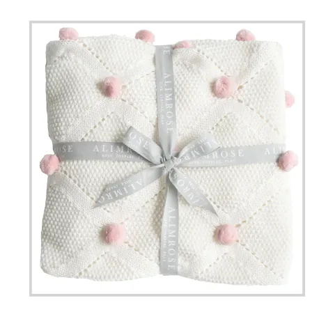 Pom Pom Baby Blanket | Pink Ivory