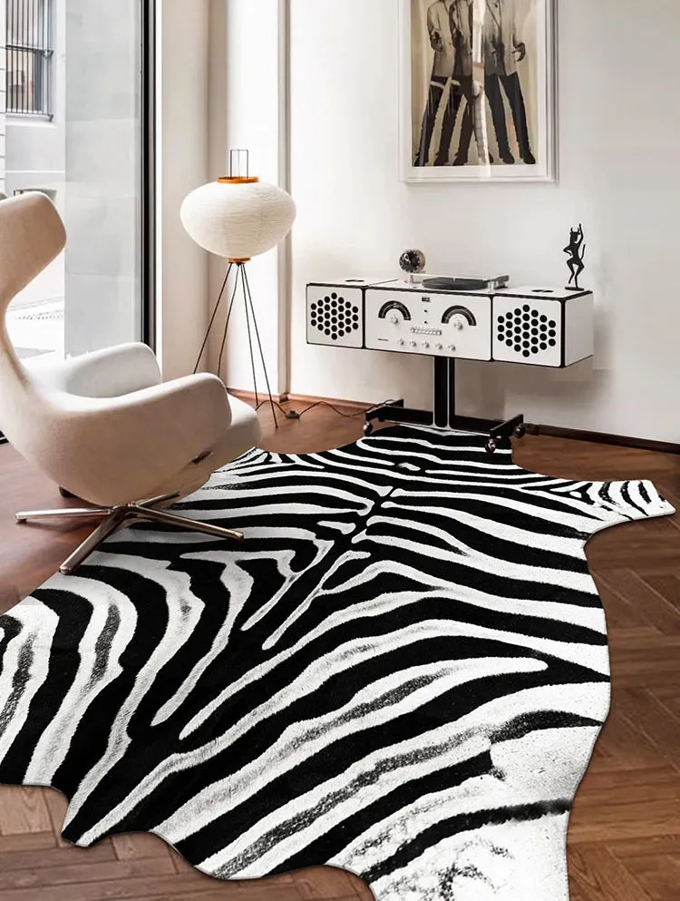 Premium Zebra Print White Faux Cowhide Rug