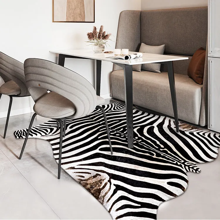Premium Zebra Print White Faux Cowhide Rug