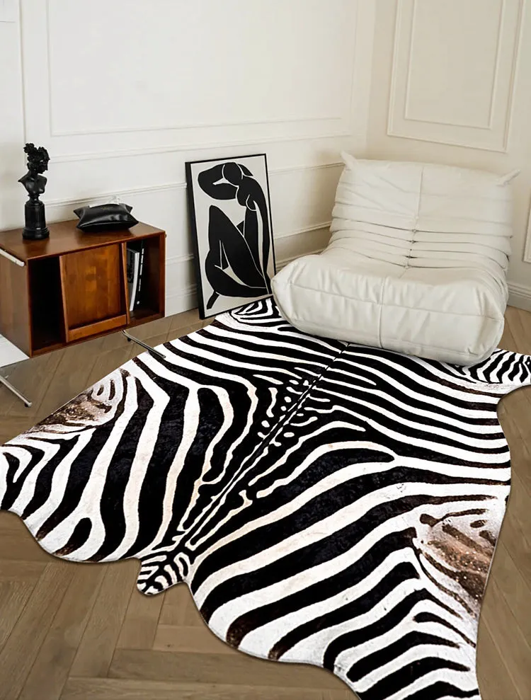 Premium Zebra Print White Faux Cowhide Rug
