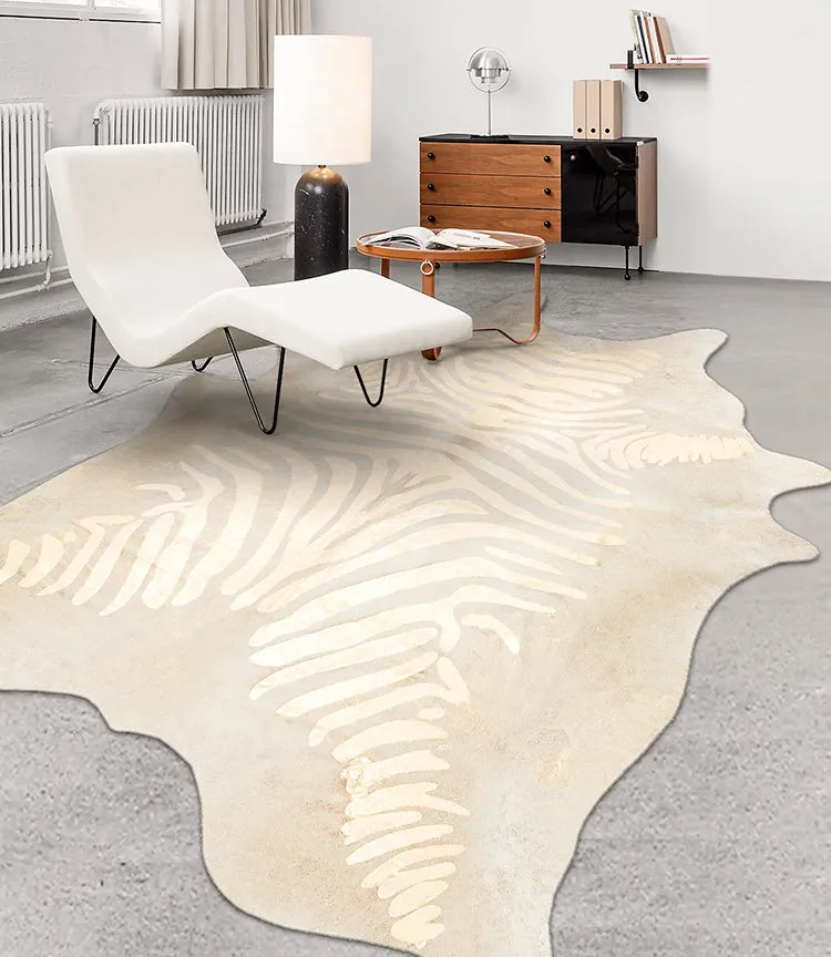 Premium Zebra Print White Faux Cowhide Rug
