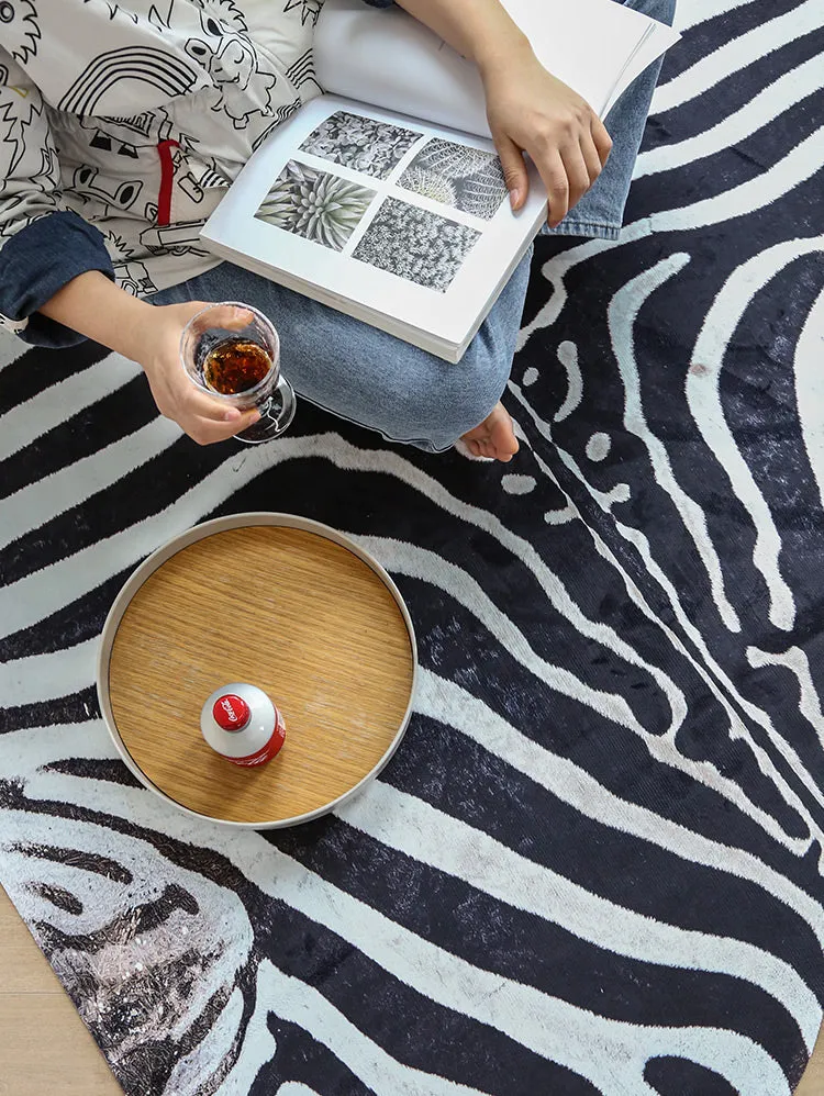 Premium Zebra Print White Faux Cowhide Rug