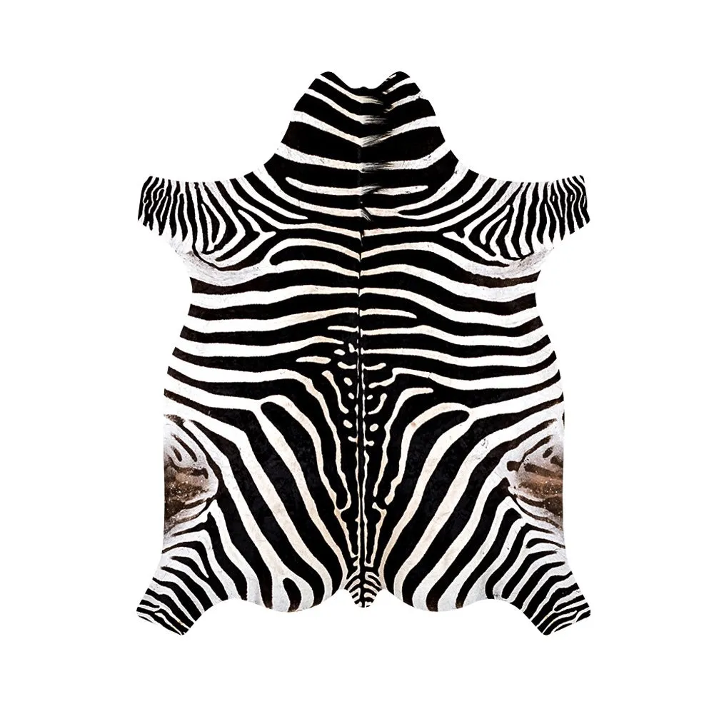 Premium Zebra Print White Faux Cowhide Rug