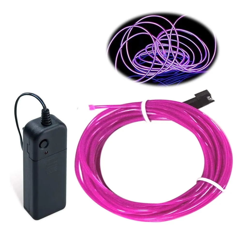 Purple El Wire Light with Battery Pack 9.8ft/3m Glowing Rope Lights for DIY Cutting Flash Electroluminescence El Wire