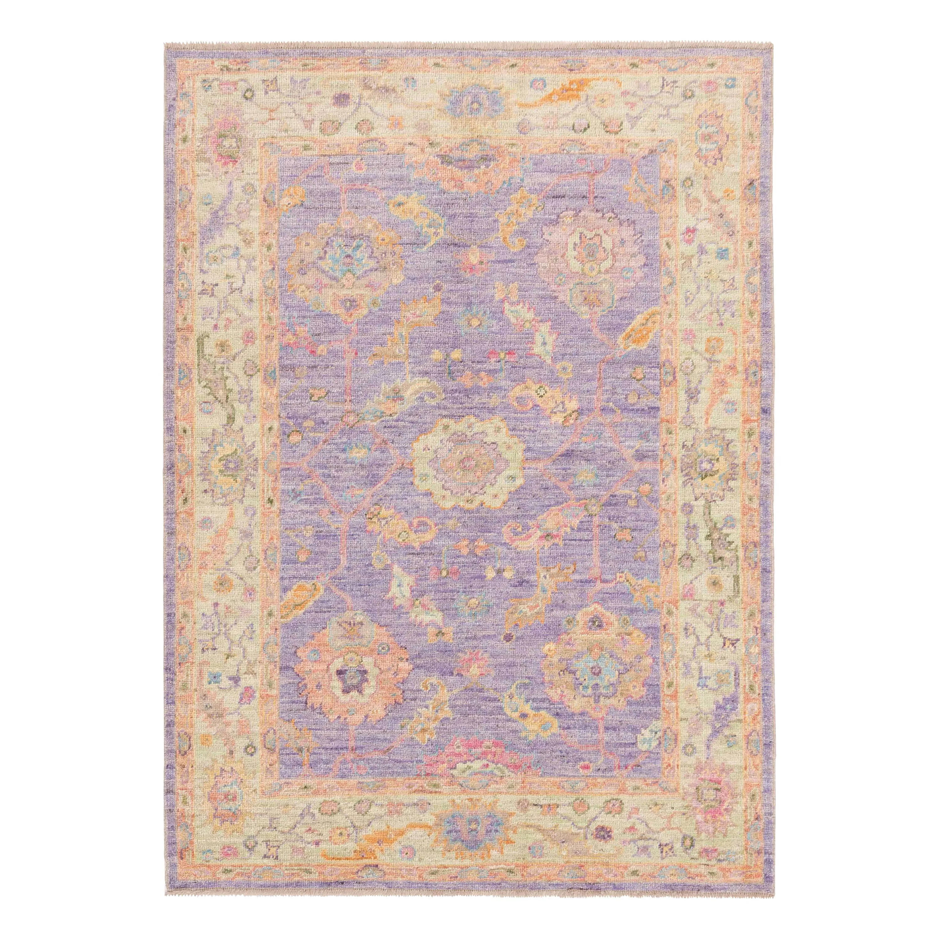 Purple Traditional Turkish Oushak Wool Rug - 5' x 7'