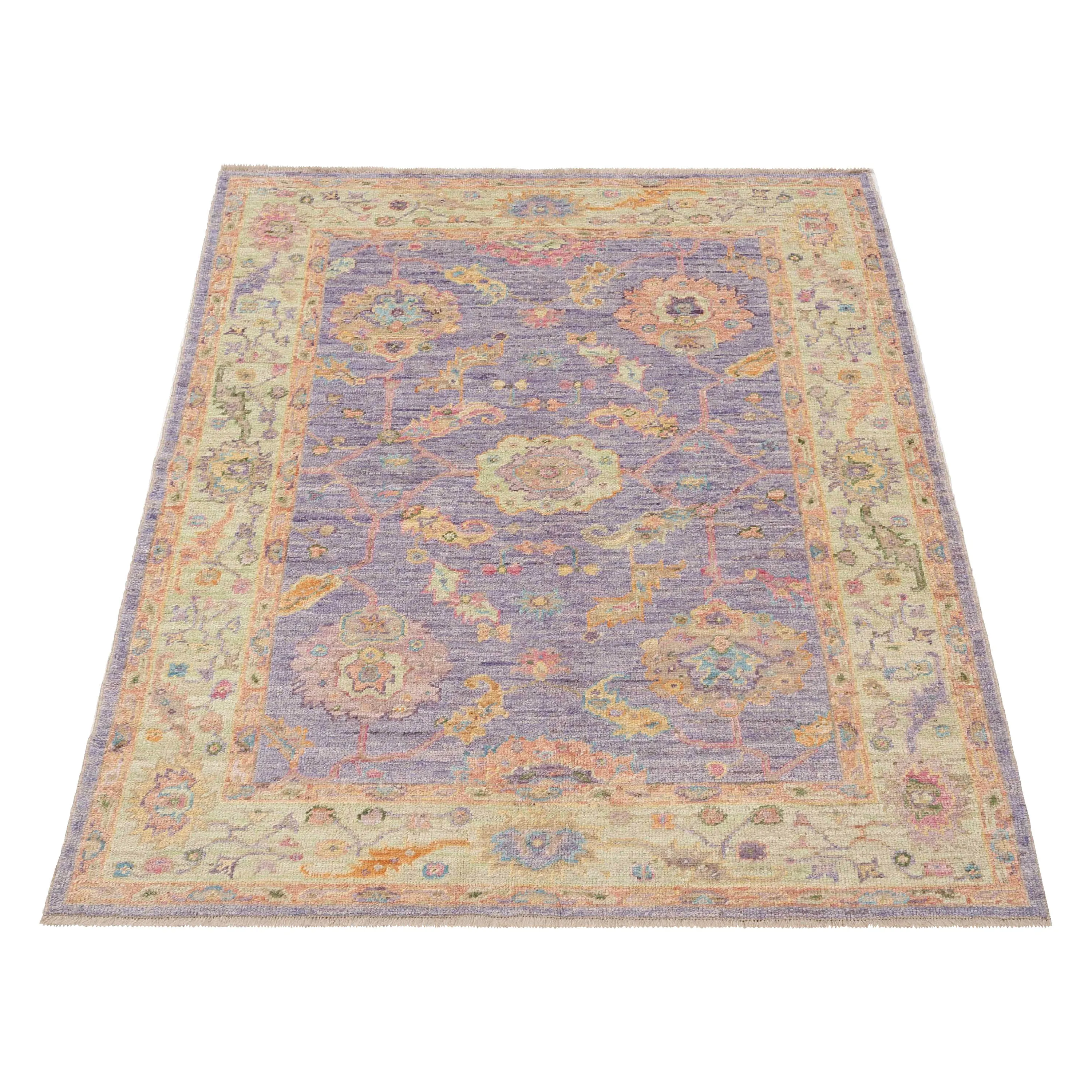 Purple Traditional Turkish Oushak Wool Rug - 5' x 7'