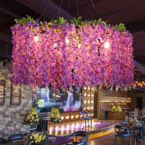 Retro Floral Metal Island Light Fixture â€“ 6-Bulb Pendant in Purple for Restaurants