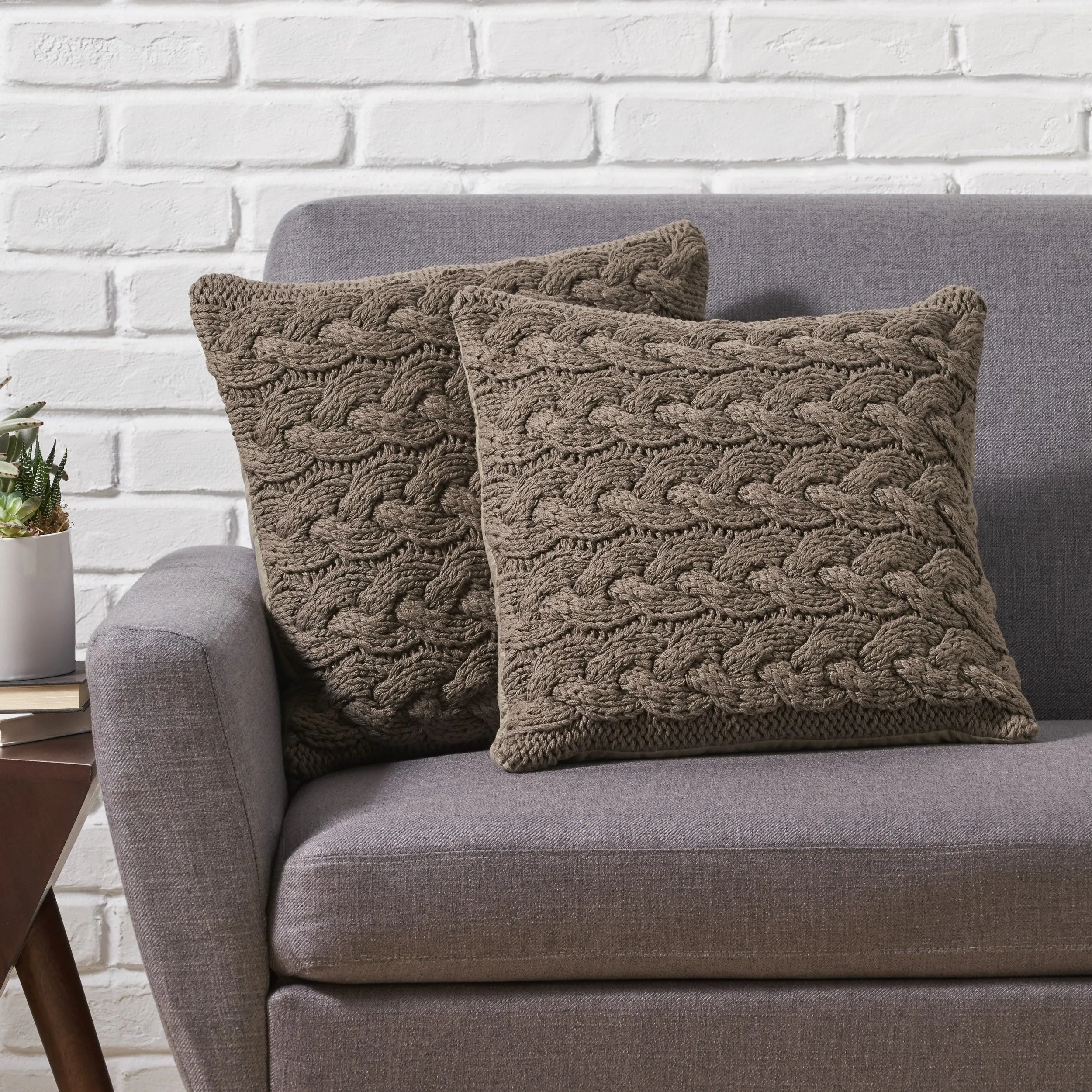Selina Boho Cotton Throw Pillow (Set of 2), Gray