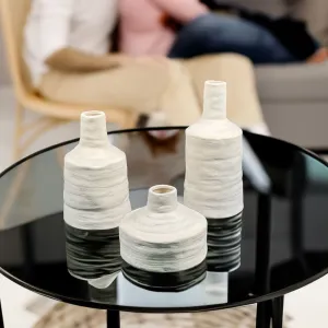Set of 3 Vintage White Ceramic Candle Holders | Rustic Candle Holder | Flower Vase | Ceramic Candle