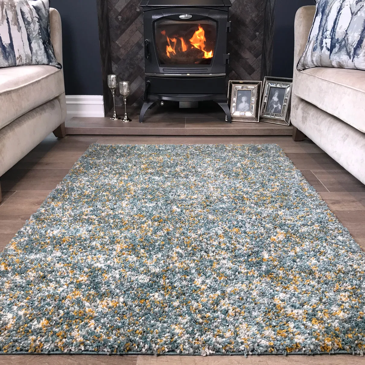 Small Duck Egg Mottled Shaggy Rug
