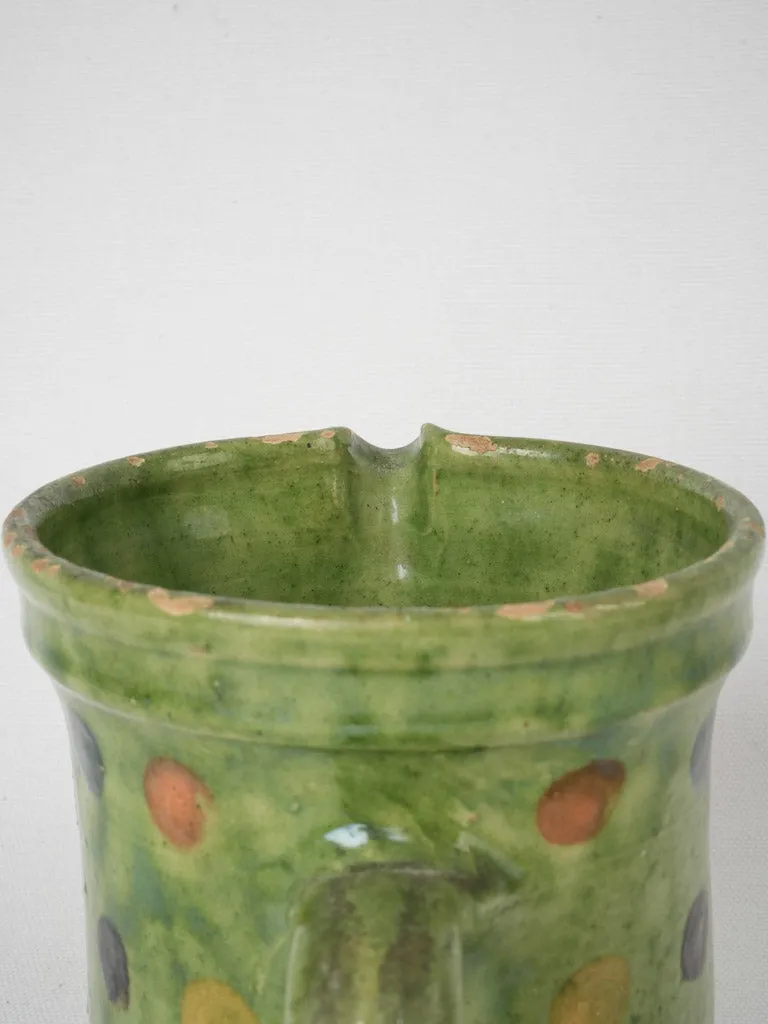 Small Green Spotted Pitcher, Saint-Jorioz, Annecy, Mid-20th Century 5½"