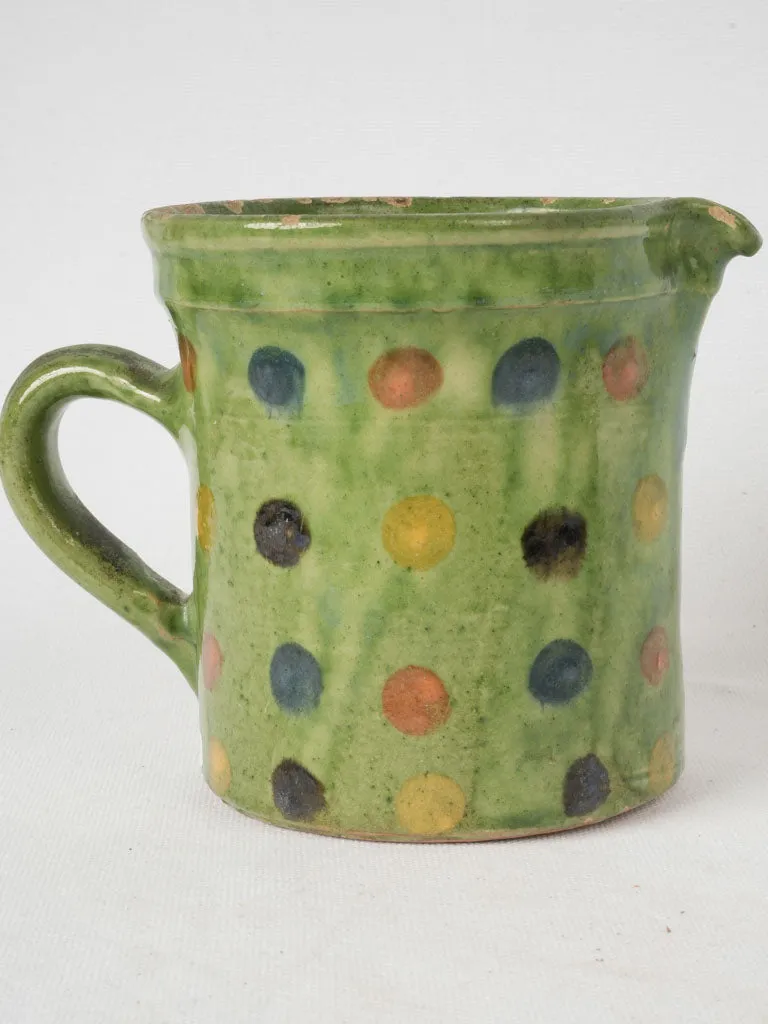 Small Green Spotted Pitcher, Saint-Jorioz, Annecy, Mid-20th Century 5½"