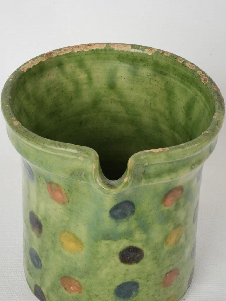 Small Green Spotted Pitcher, Saint-Jorioz, Annecy, Mid-20th Century 5½"