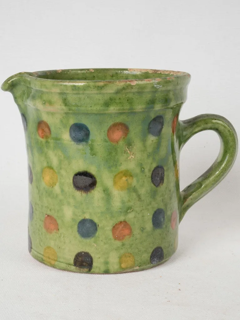Small Green Spotted Pitcher, Saint-Jorioz, Annecy, Mid-20th Century 5½"