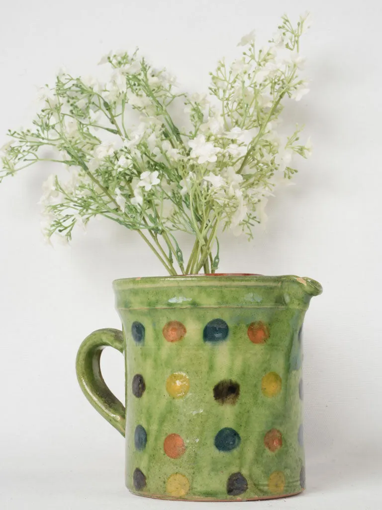 Small Green Spotted Pitcher, Saint-Jorioz, Annecy, Mid-20th Century 5½"