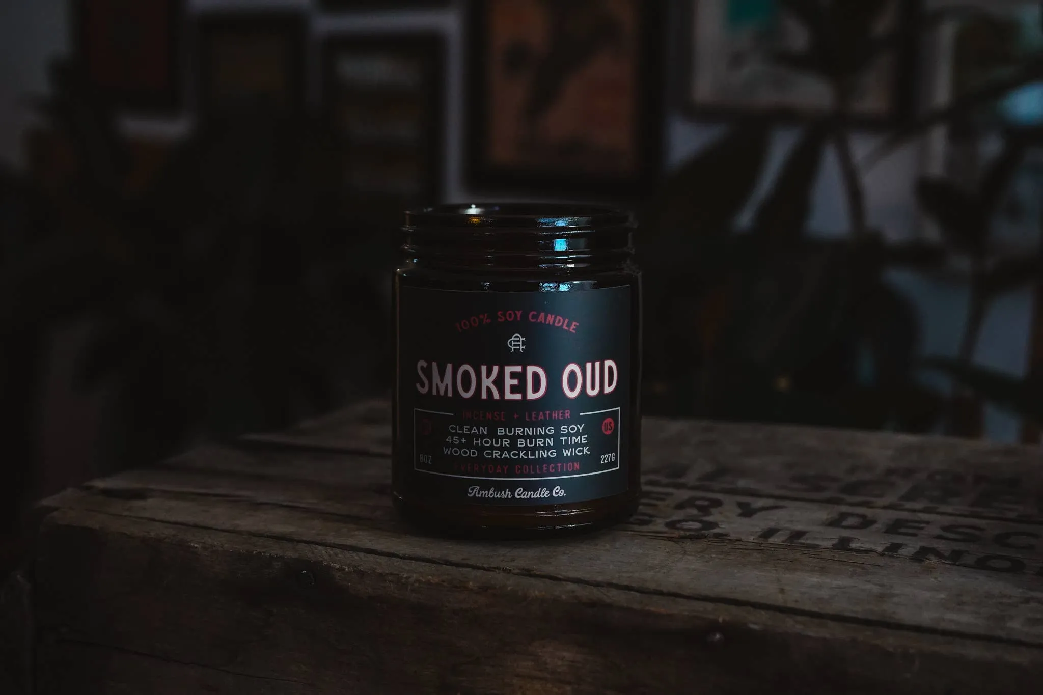 Smoked Oud | Incense   Leather 8oz Soy Candle