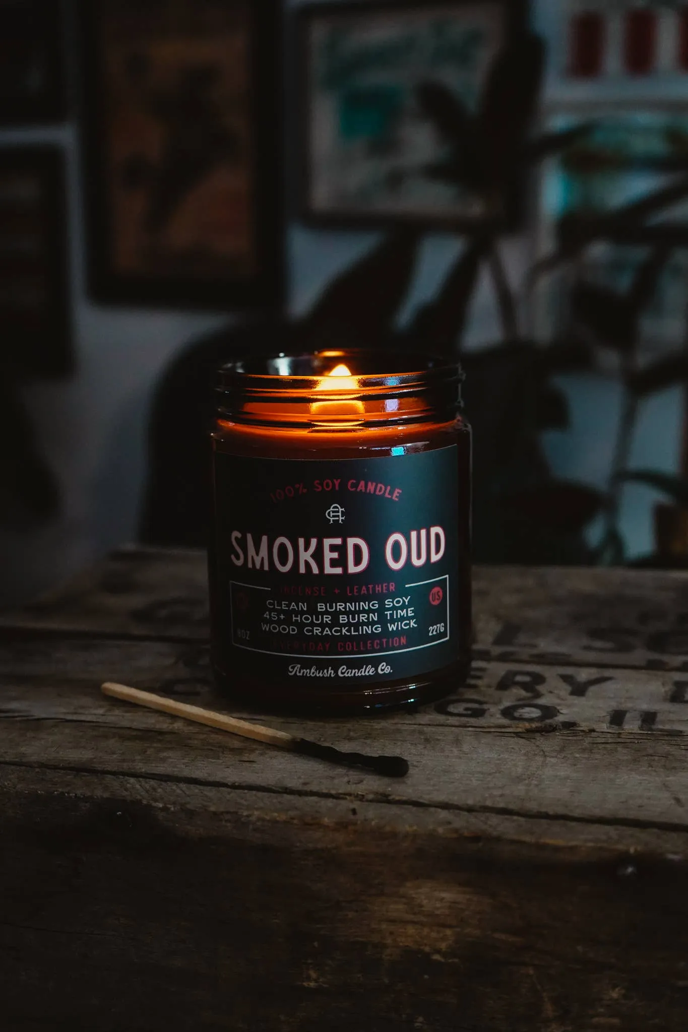 Smoked Oud | Incense   Leather 8oz Soy Candle