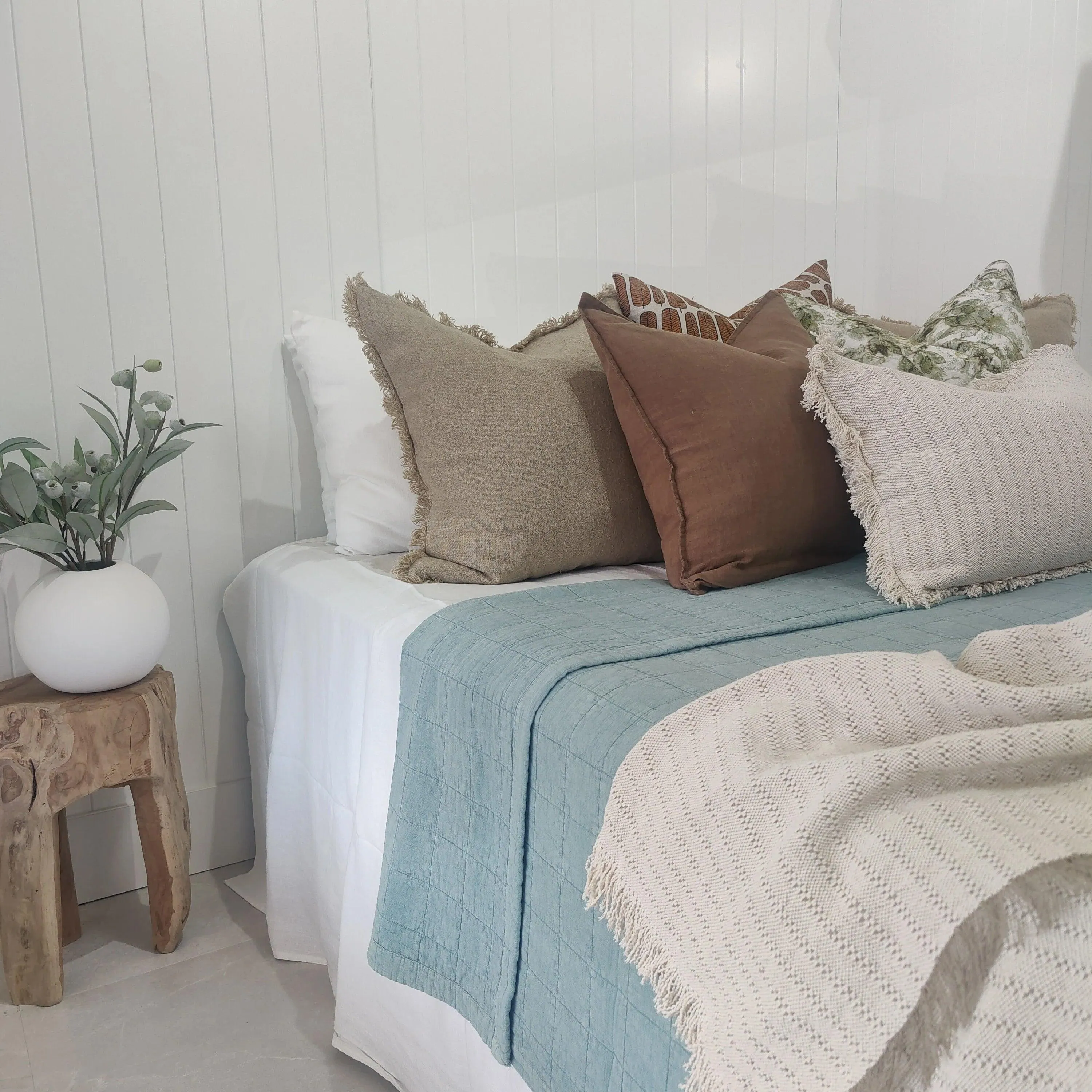 Stonewashed Cotton Reversible Quilt | Blue Grey