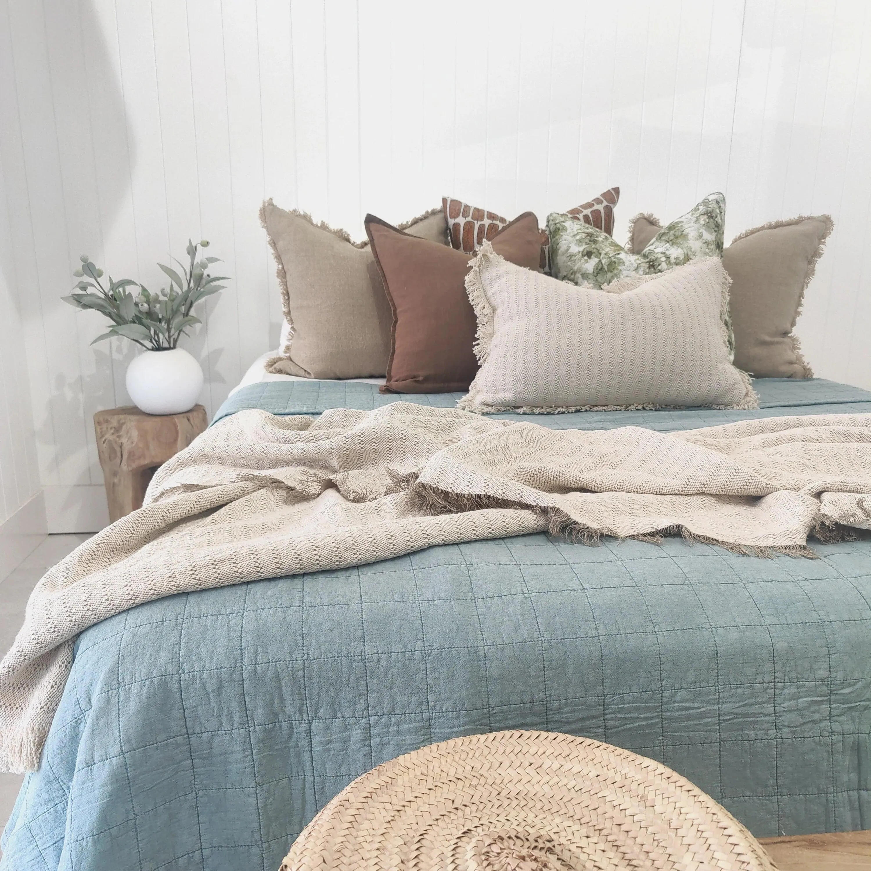 Stonewashed Cotton Reversible Quilt | Blue Grey
