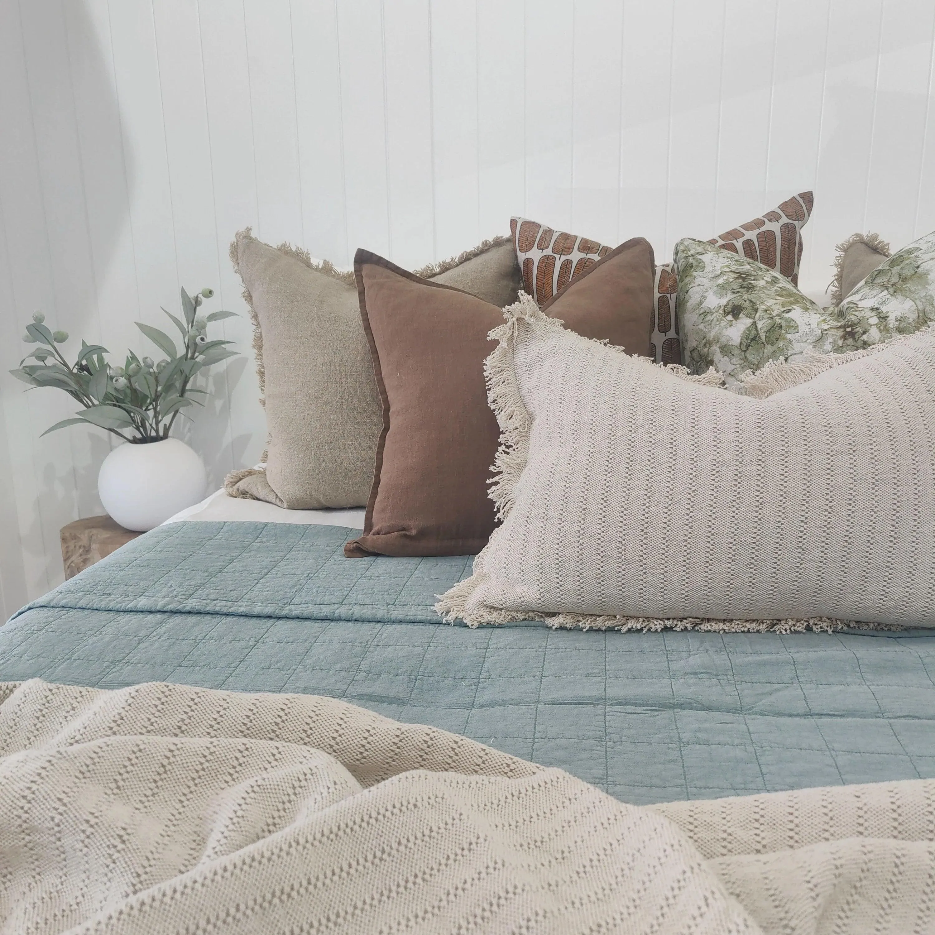 Stonewashed Cotton Reversible Quilt | Blue Grey