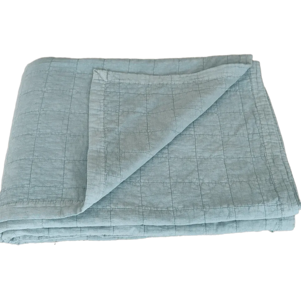 Stonewashed Cotton Reversible Quilt | Blue Grey