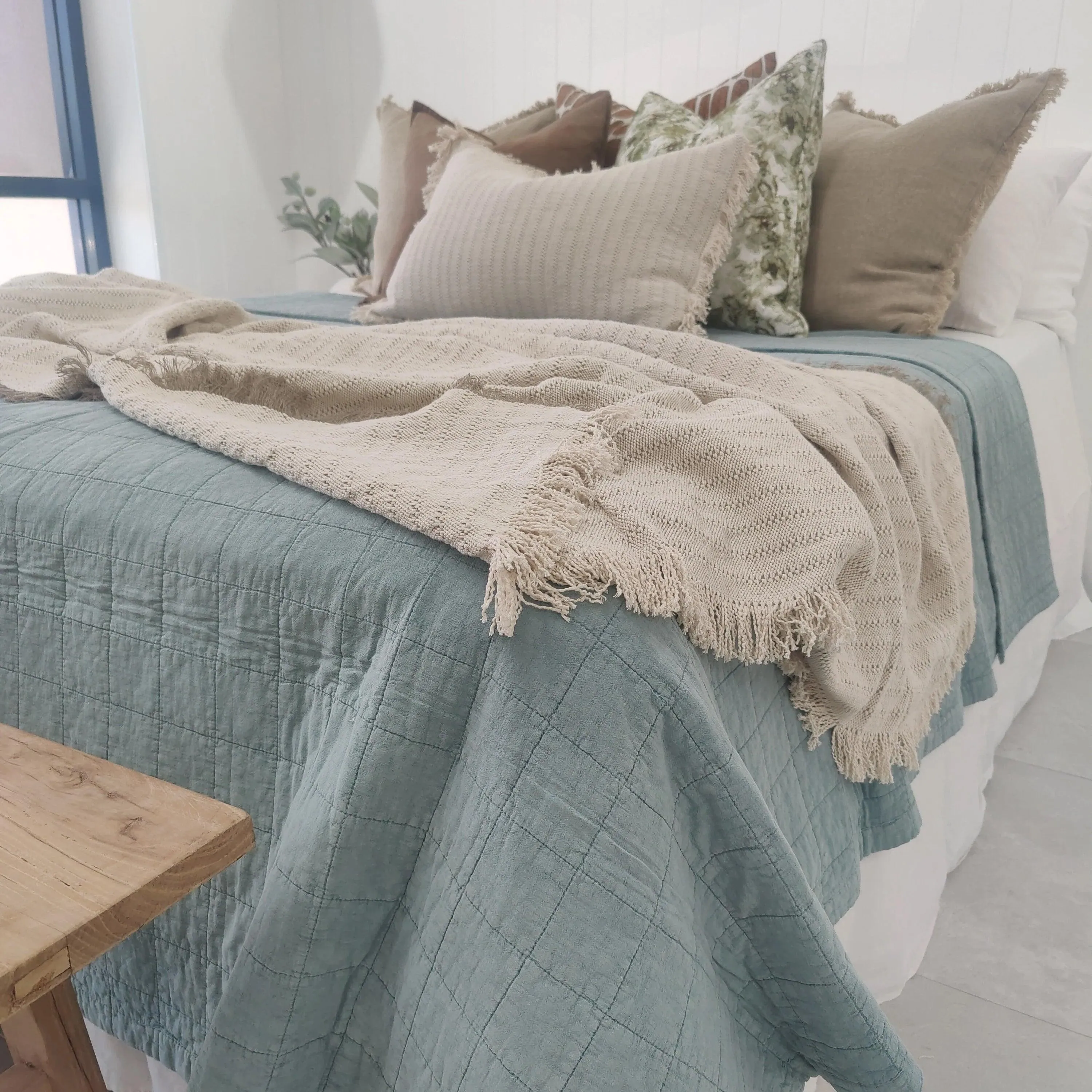 Stonewashed Cotton Reversible Quilt | Blue Grey