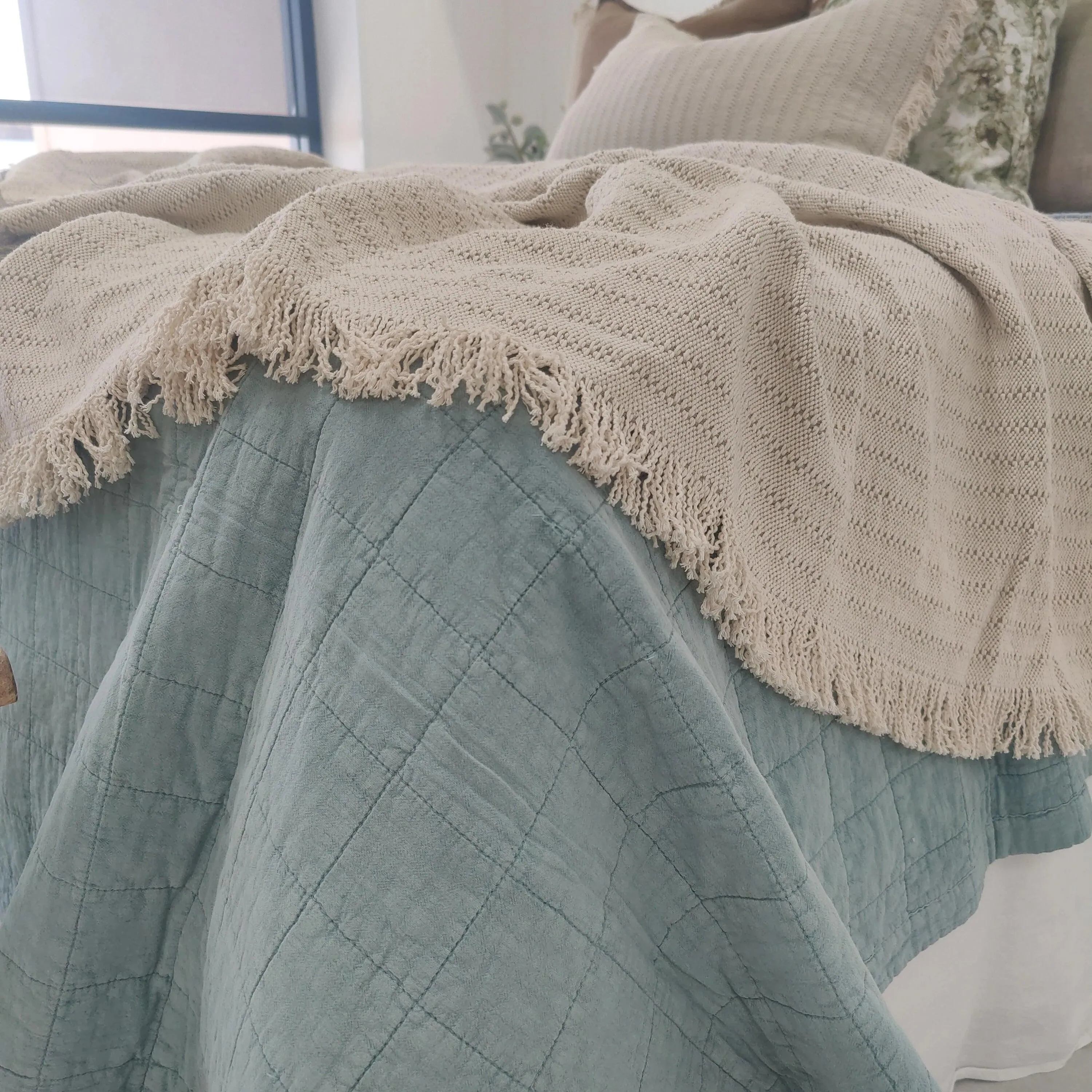 Stonewashed Cotton Reversible Quilt | Blue Grey