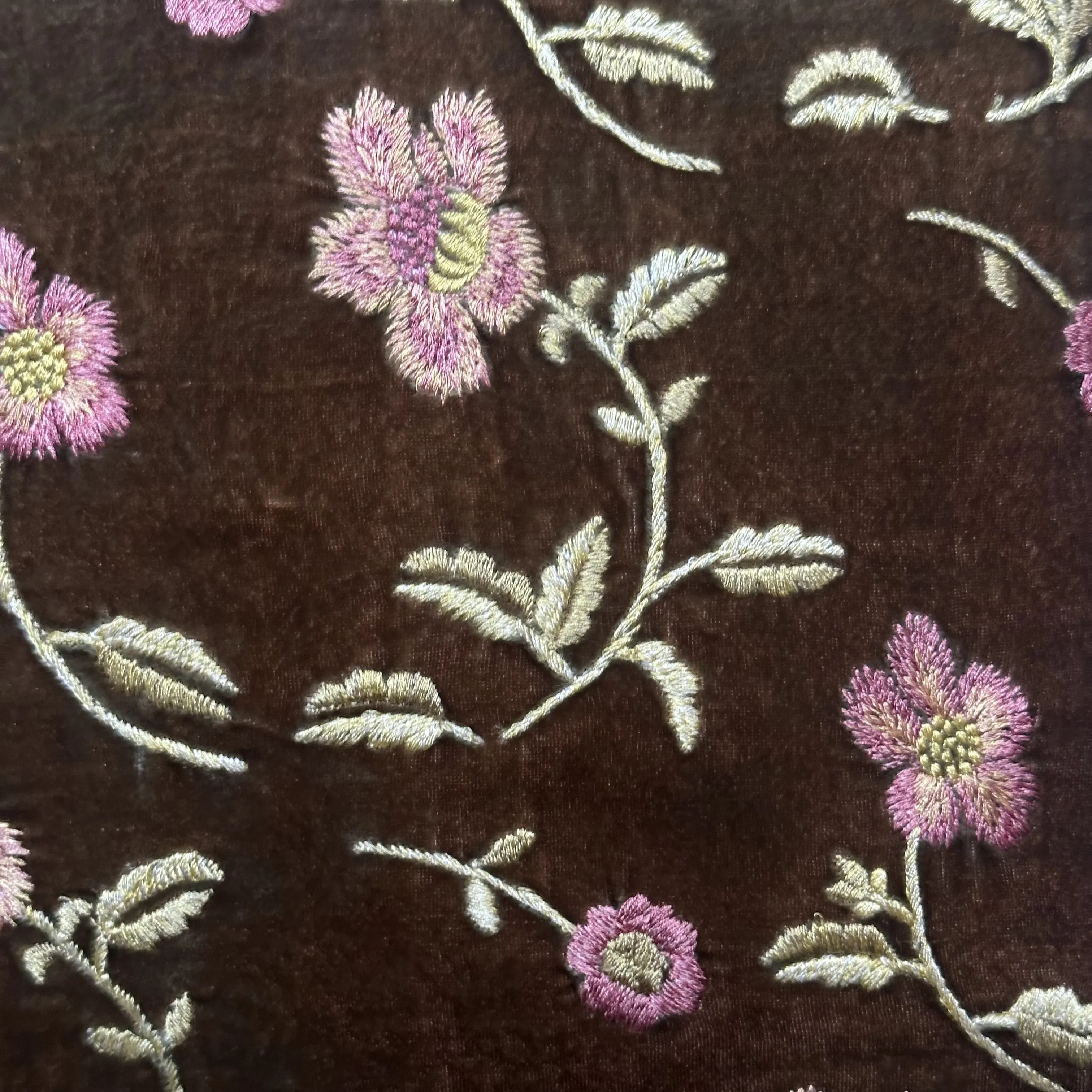 Sweet Dreams Embroidered Silk Velvet Cushion in Light Brown