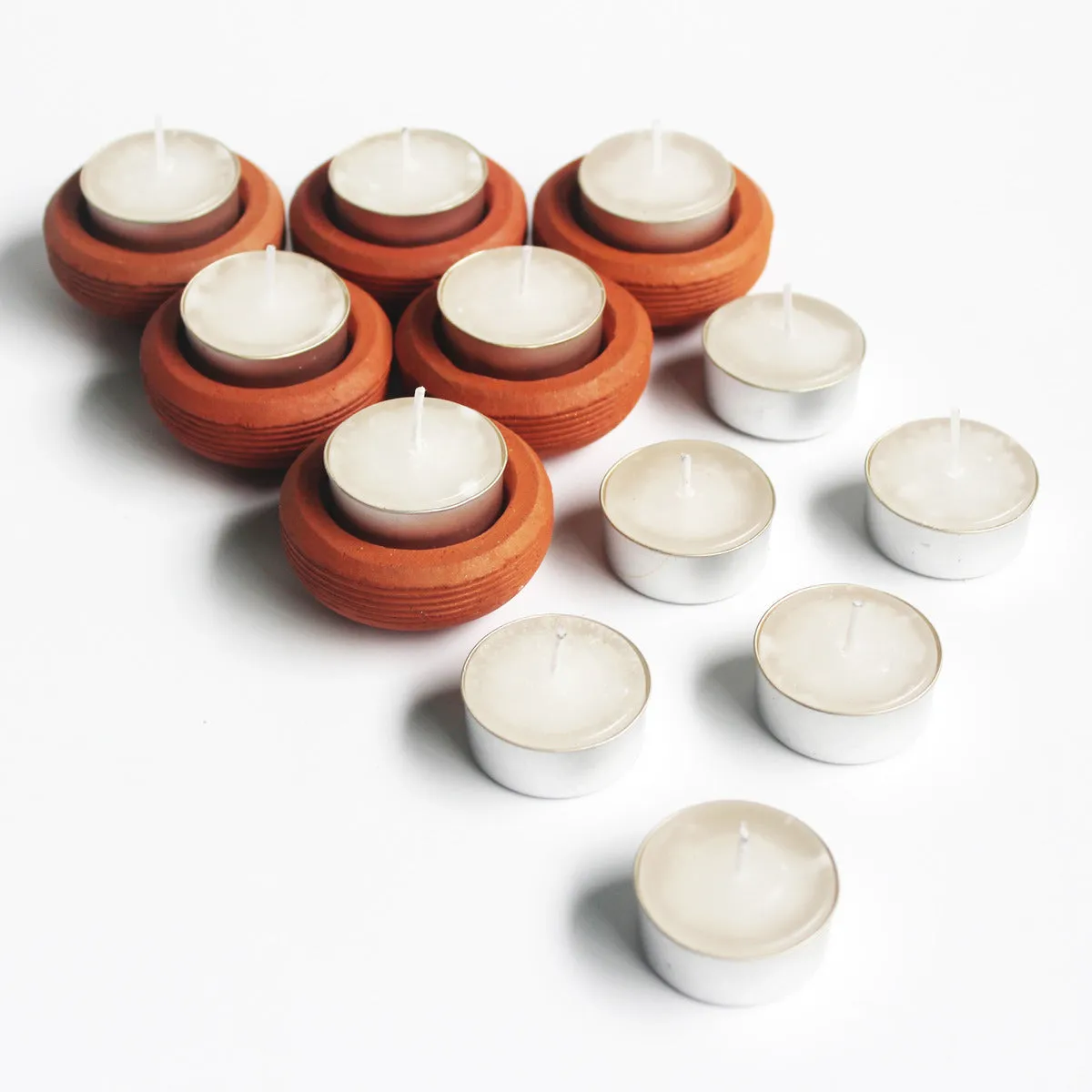 Tab Wheel Candle Holder- Set Of 6 with 6 Free Soywax Tealights