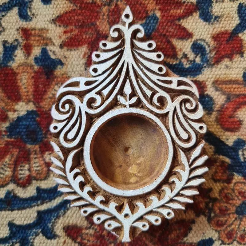 Tea Light Candle Holders Made From Hand Engraved Wooden Blocks | Leaf Shaped | Handmade In India