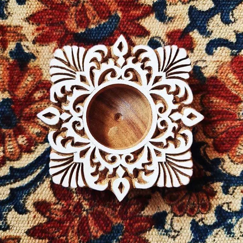 Tea Light Candle Holders Made From Hand Engraved Wooden Blocks | Square | Handmade In India