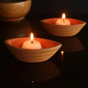 Terracotta Boat Candle Holder | Set of 6   6 Pcs Complimentary Candles
