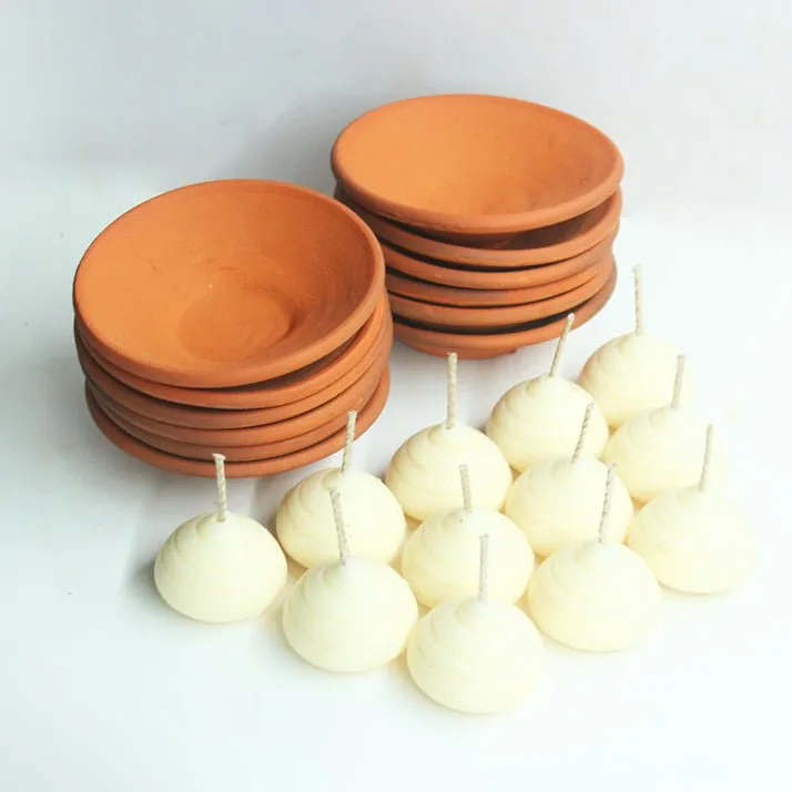 Terracotta Plato Candle Holder / Plate | Set of 12   Complimentary 12 Pcs Candles