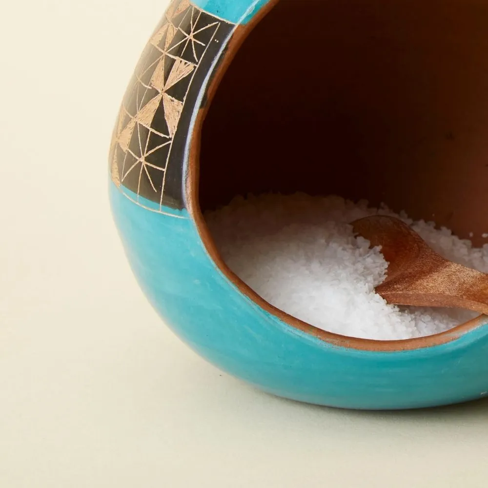 Turquoise Black Geometric Terracotta Salt Cellar