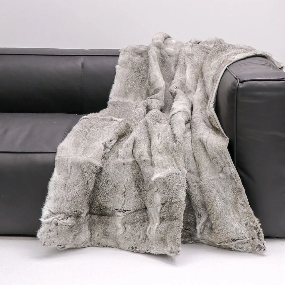 Ultimate Luxury Arctic Rabbit Full Skin Grey Fur Throw - Lounge / Bed Throw