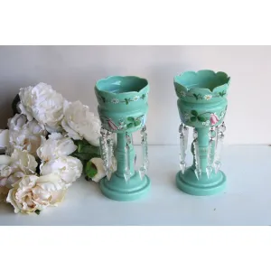 Vintage 1950s Mint Green Candle Holders