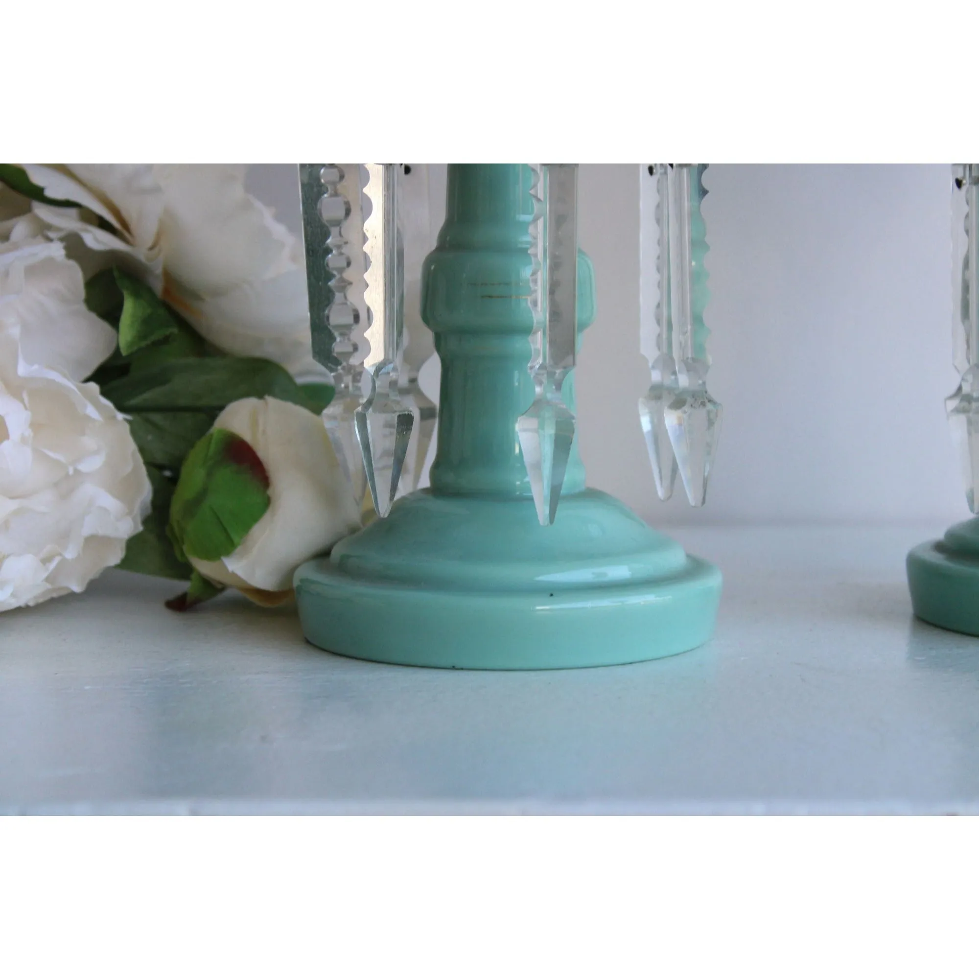 Vintage 1950s Mint Green Candle Holders