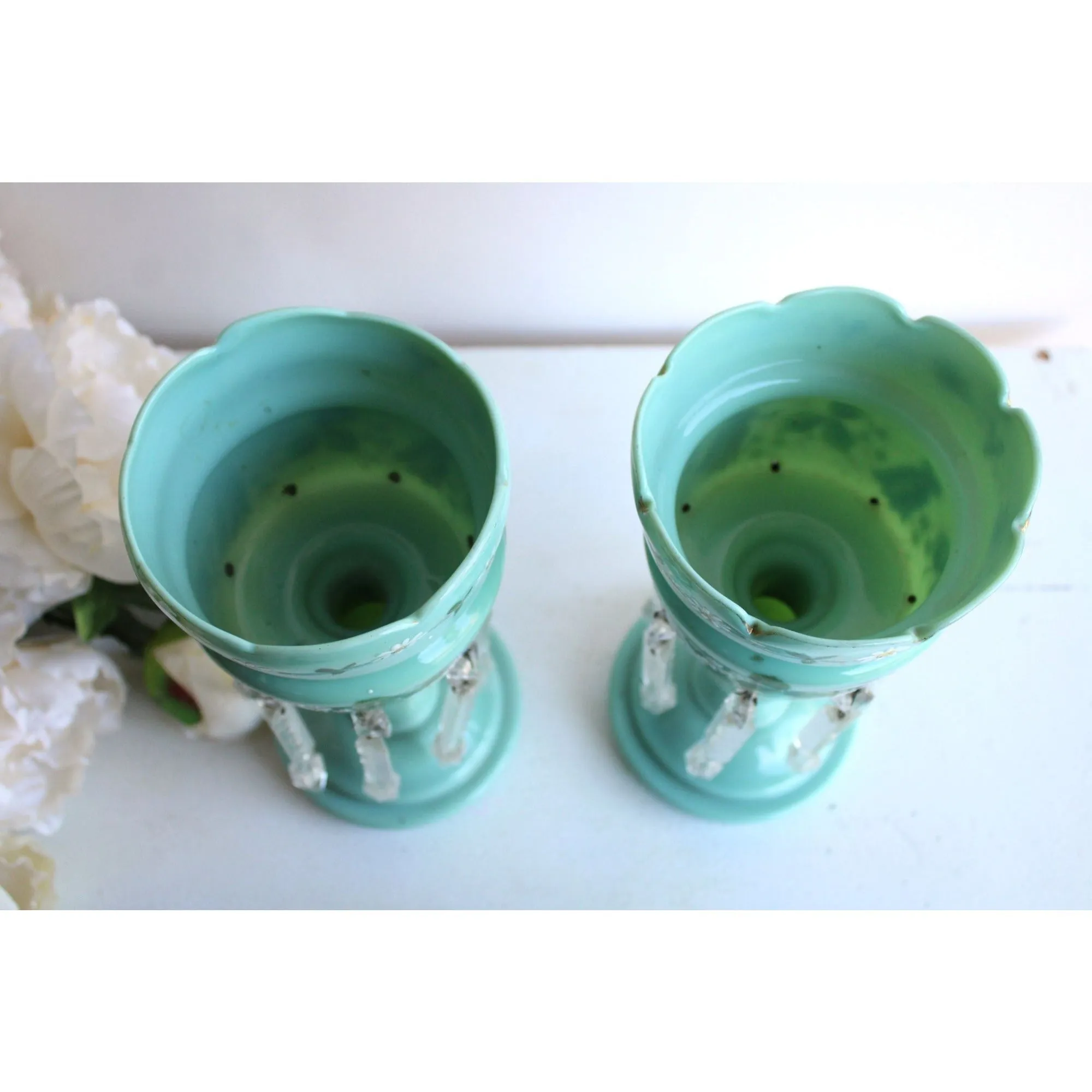 Vintage 1950s Mint Green Candle Holders