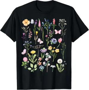 Vintage Pressed Flowers Blooming Floral Boho Wildflowers T-Shirt