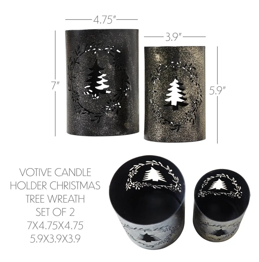 Votive Holder Christmas Tree Wreath Set of 2