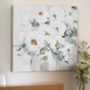 White Watercolour Floral Print Canvas Wall Art