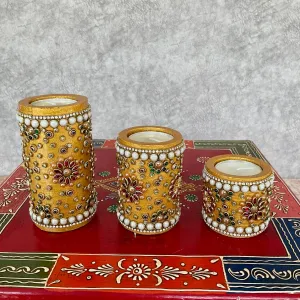 Wooden Golden Tea Light Holder (Set of 3) - Decorative Festive Decor