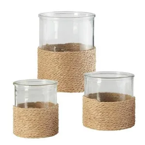 Woven Hurricane Candle Holders - Set of 3