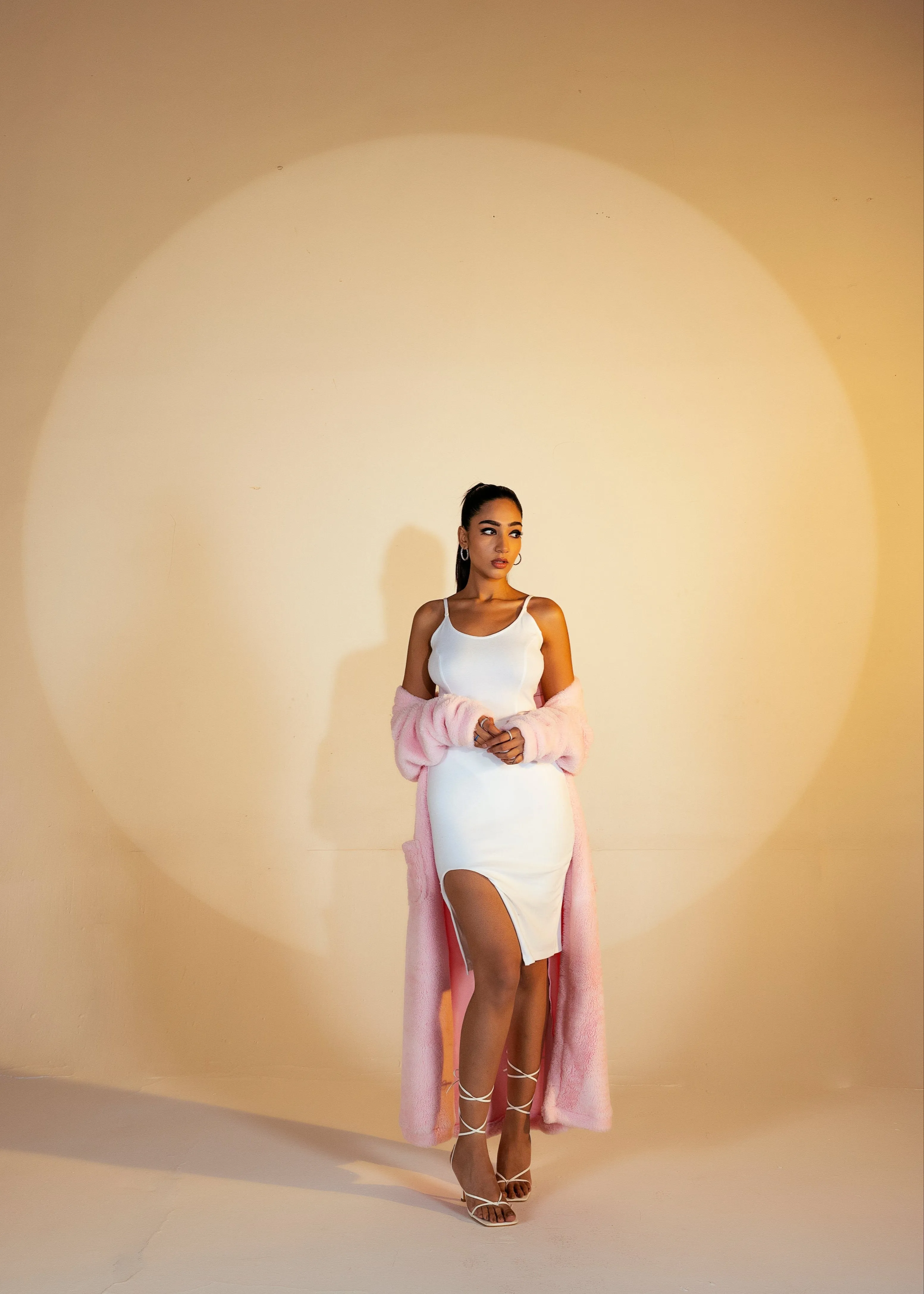 Yolanda White and Pink Rib   Faux Fur Lounge Set