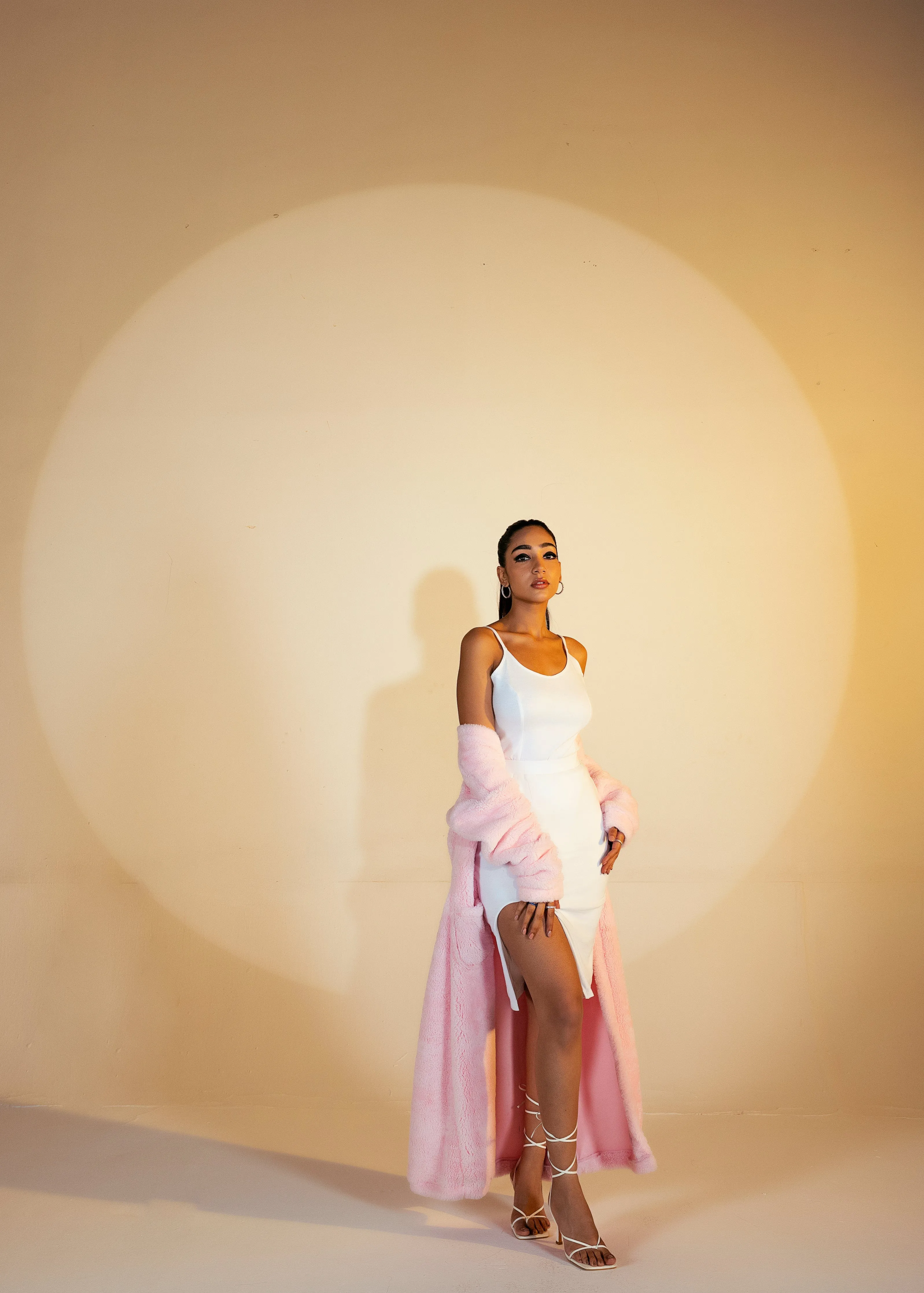 Yolanda White and Pink Rib   Faux Fur Lounge Set